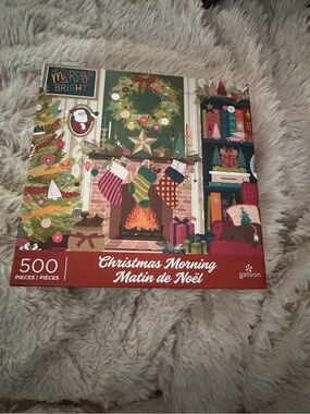 Galison Christmas Morning 500-Piece Puzzle - Red & Green Holiday Illustration